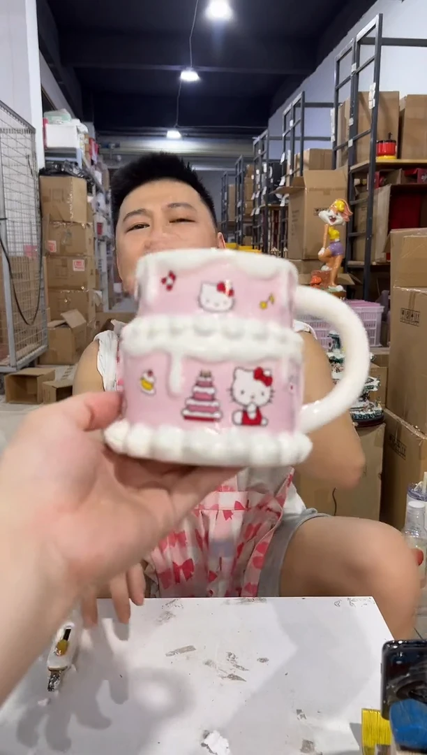 瓷片Q版kt猫蛋糕水杯