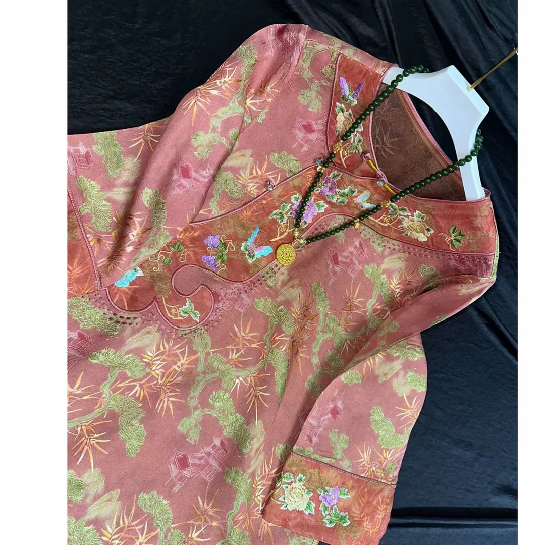 2937《紫薇》提花长裙常规中国风斜襟连衣裙旗袍紫色夏季网红