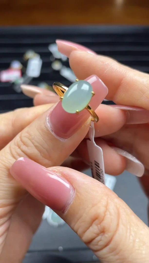 银S925镶嵌戒指翡翠天然翡翠A货