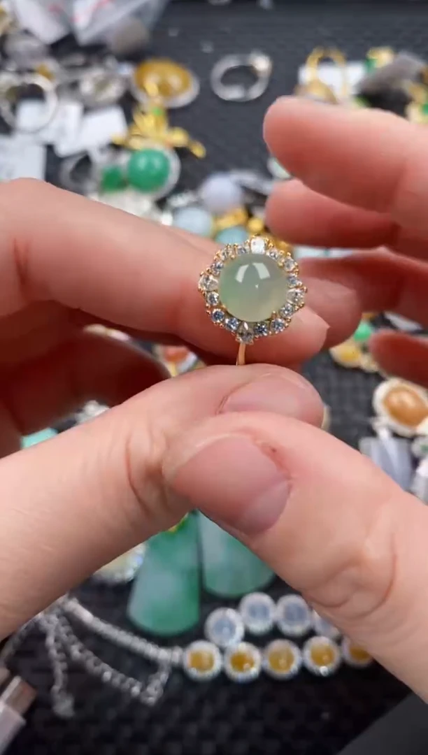 银S925镶嵌戒指翡翠444              4