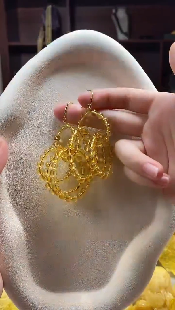 琥珀银S925镶嵌耳饰耳环