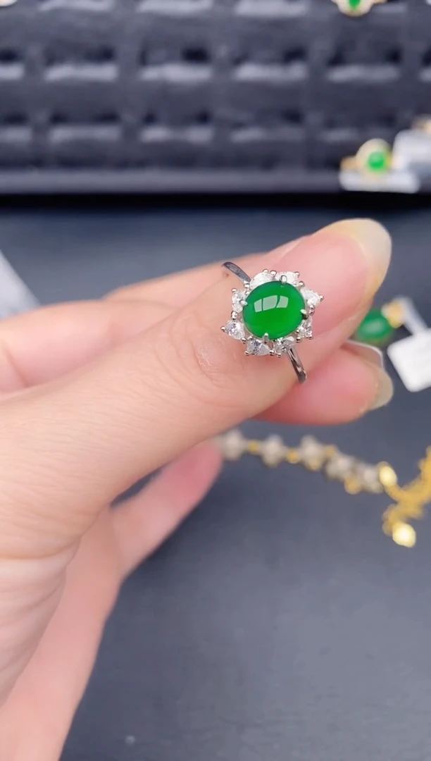 银S925镶嵌戒指翡翠天然a货翡翠309