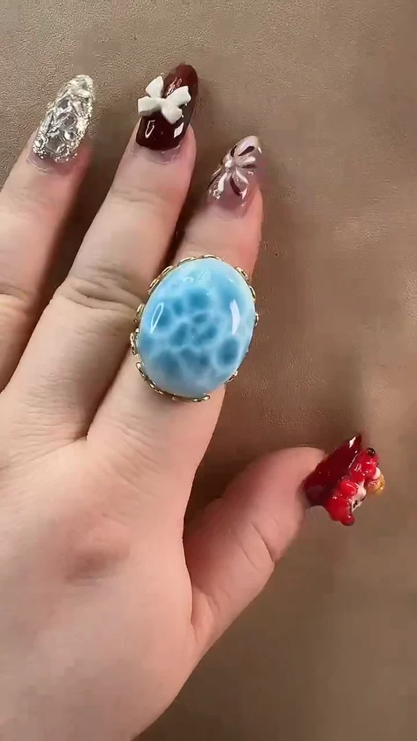 【闪购商品】针钠钙石（海纹石）戒指银S925镶嵌戒指