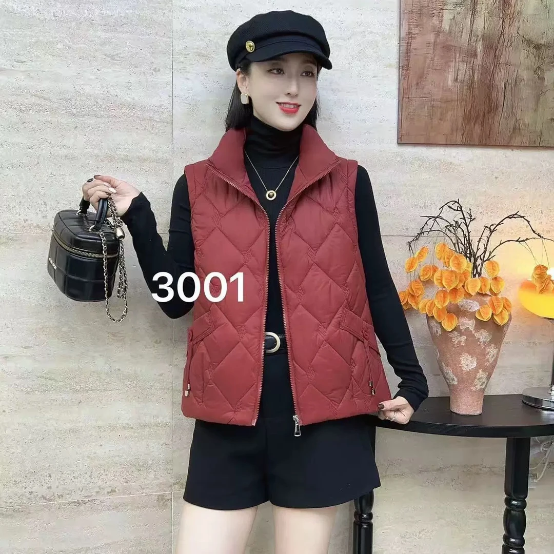 3001秋冬超轻时尚百搭立领加厚保暖纯色风衣马甲外穿内搭舒适简约