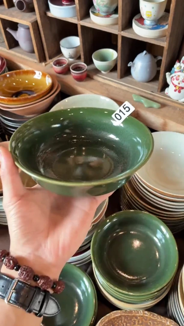 瓷片N***?15翠绿反口盘1个