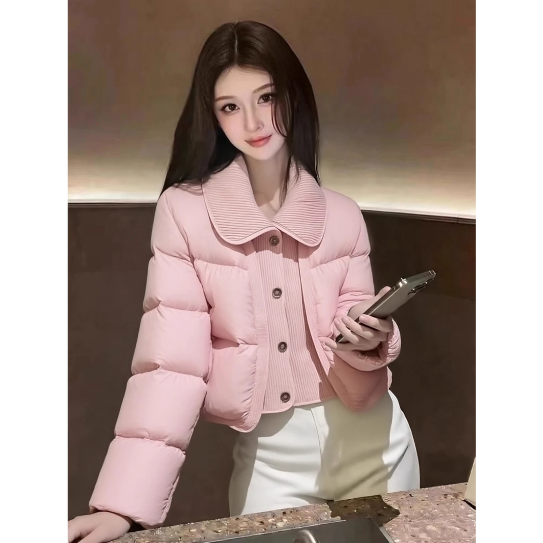 独特漂亮粉色棉服外套女2025冬季气质高级感翻领时髦洋气短款上衣