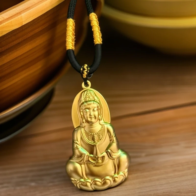 合金吊坠 毛衣链时尚坠链通用雕刻项坠男士男款双面金色守护神