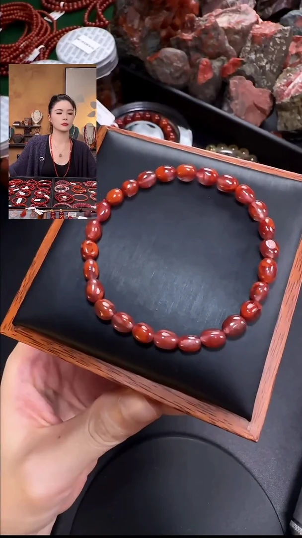 未镶嵌手串南红玛瑙原矿九口玫红火焰豆豆珠手串6mm多样性发