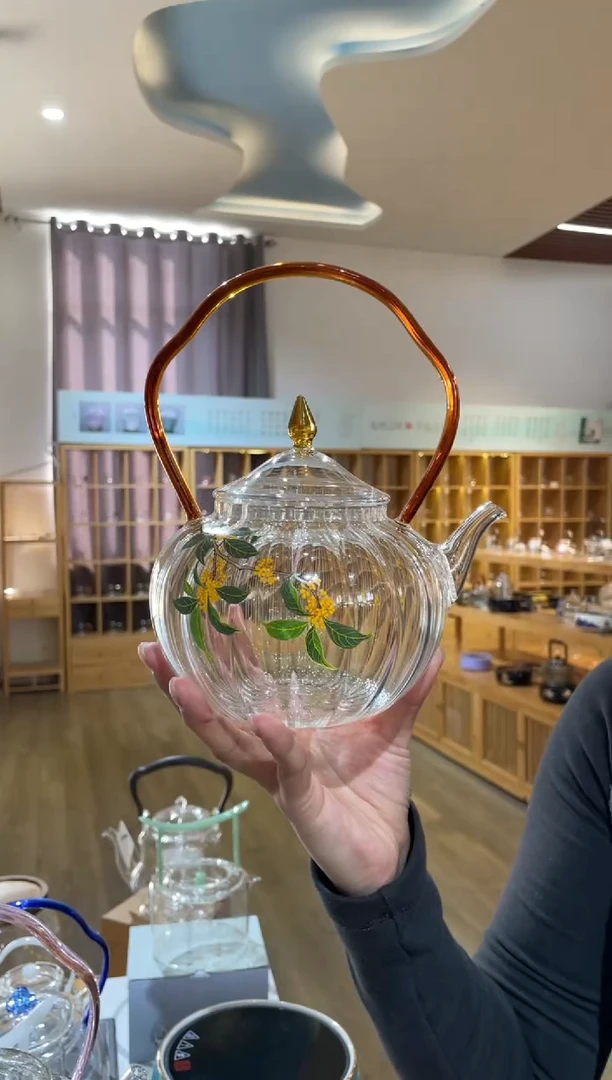 手工艺品玻璃金狮通运壶琥珀把瓜楞桂花