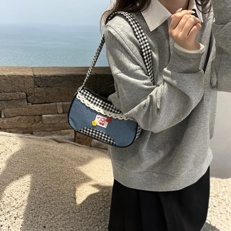 牛仔布甜美风女士简约小清新早秋新款时尚休闲单肩可爱手提腋下包