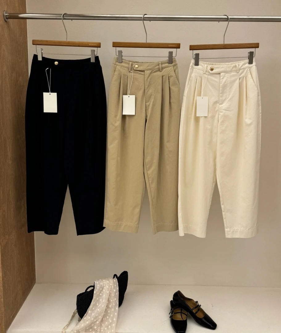 FUJIA STYLE新款气质休闲简约小金扣子显瘦直筒休闲裤K6023