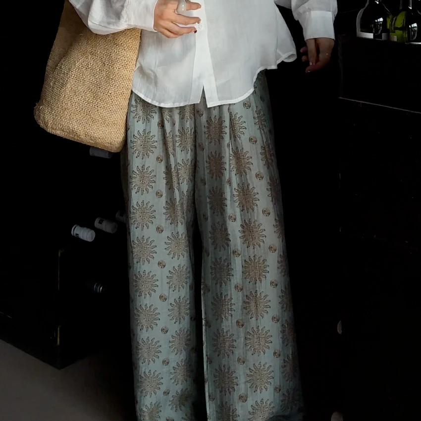 【波斯猫】微胖大码  小众设计异域风宽松大版阔腿裤长裤   250608