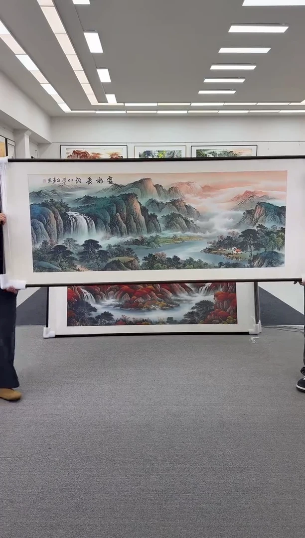 国画手绘图 219*88 富水长流