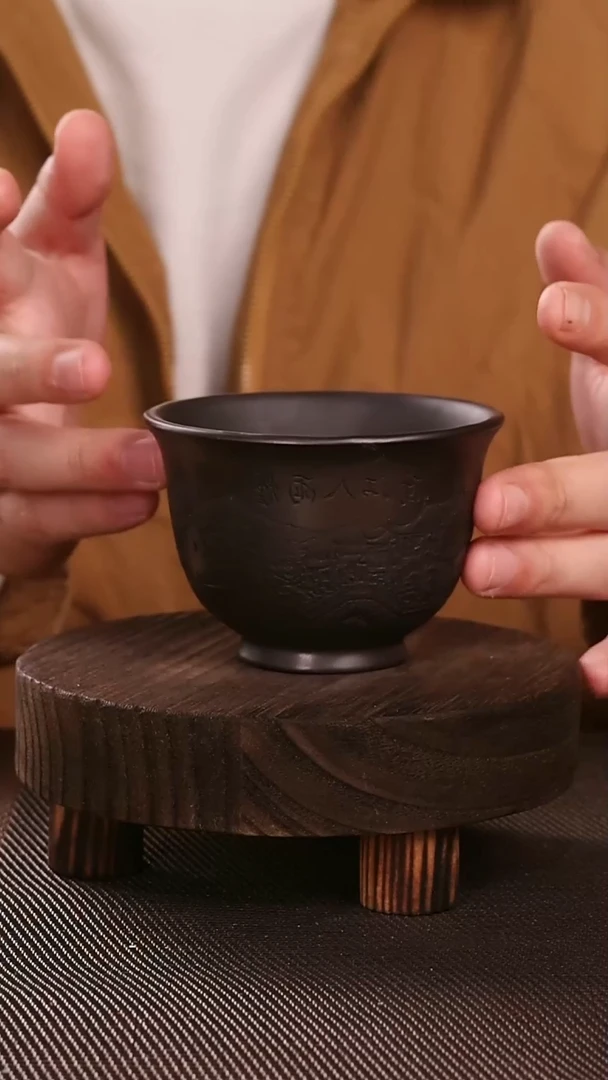 茶杯紫砂烟雨入江南紫砂手工刻绘主人杯200CC