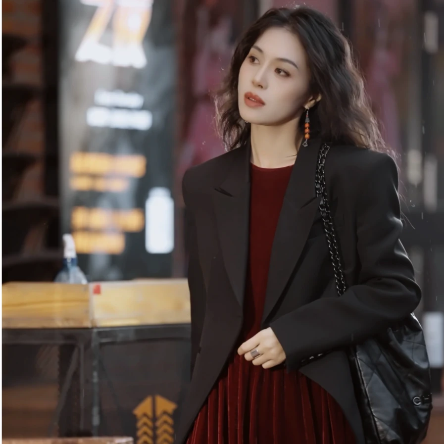 素白高级感【黑曜石】91475燕尾简约时尚百搭显瘦短西装短外套