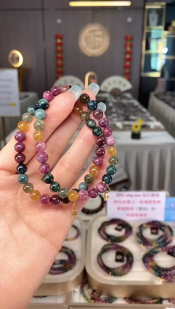 未镶嵌老矿碧玺色标彩虹单圈手串6mm+碧玺多样性发一条mz