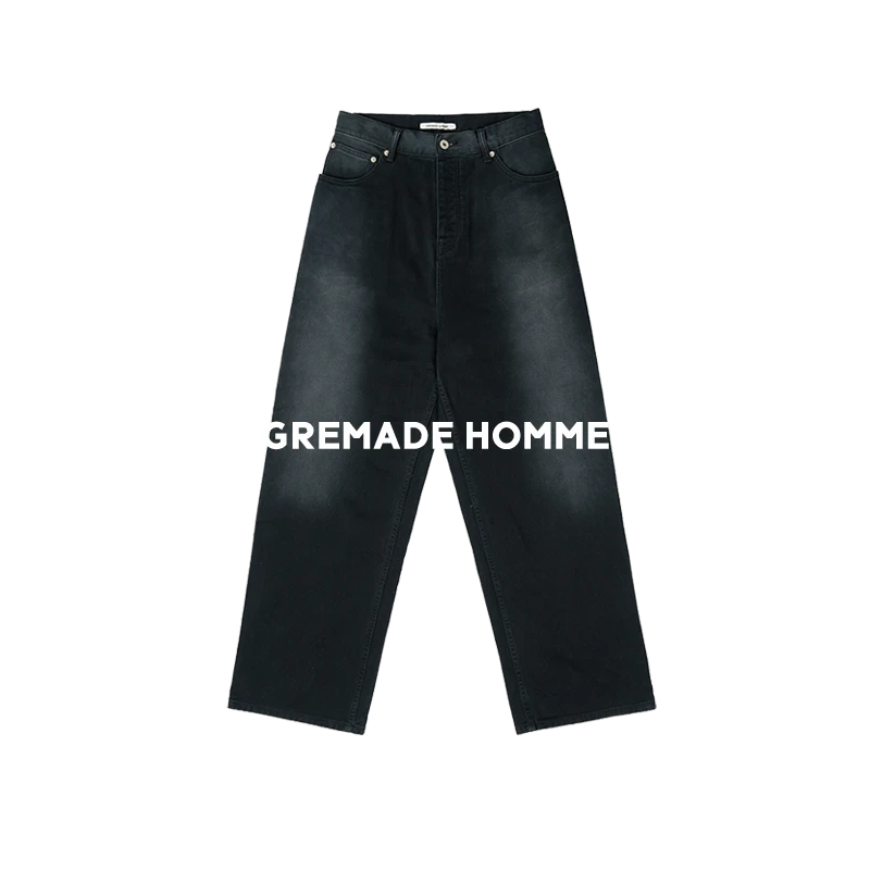 GREMADE 美国CONE雾感落色黑灰绒感高腰Baggy宽松牛仔裤