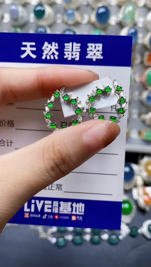 翡翠银S925镶嵌耳饰0636