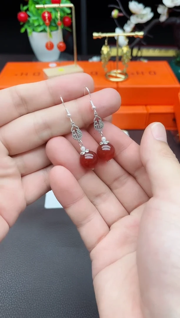 玛瑙/玉髓耳饰银S925镶嵌230000