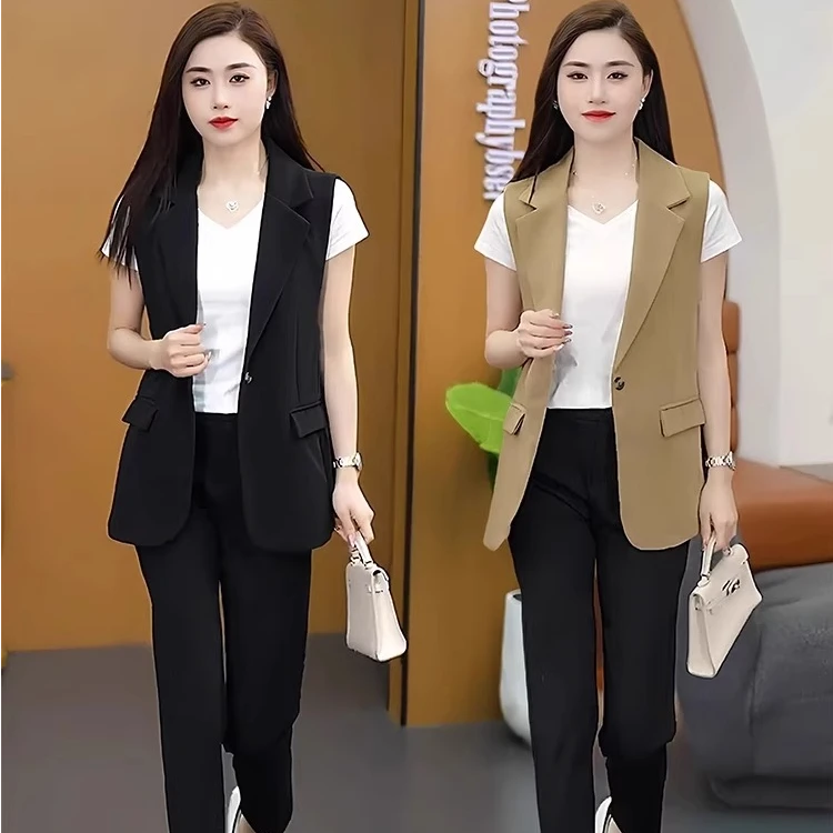 黑色洋气西服马甲女春夏季新款休闲时尚坎肩背心外穿西装马夹外套