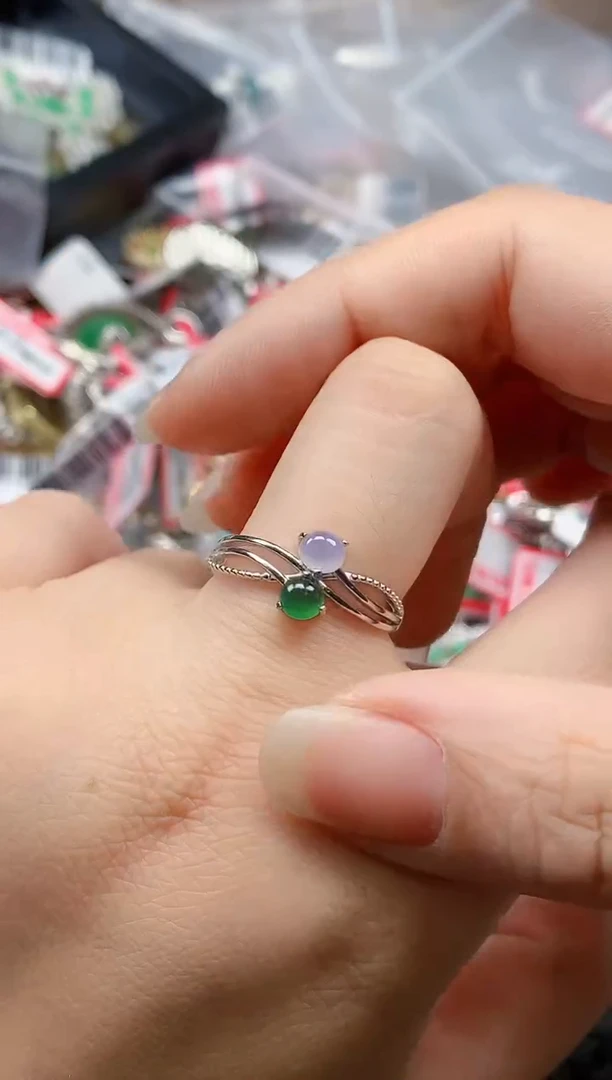 银S925镶嵌戒指翡翠天然A货缅甸翡翠