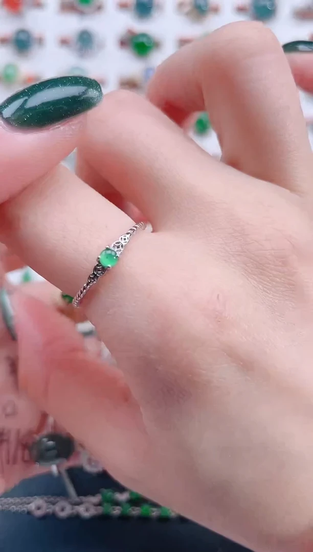 银S925镶嵌戒指翡翠天然翡翠