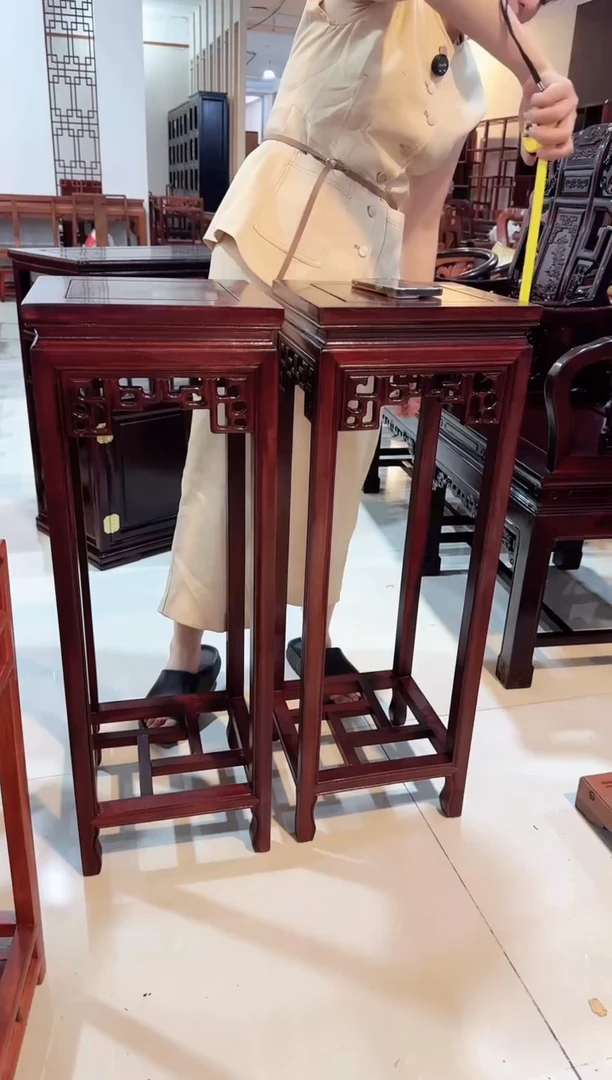 紫檀木类端景台国标红木刺猬紫檀花架1对  85高  镂空款