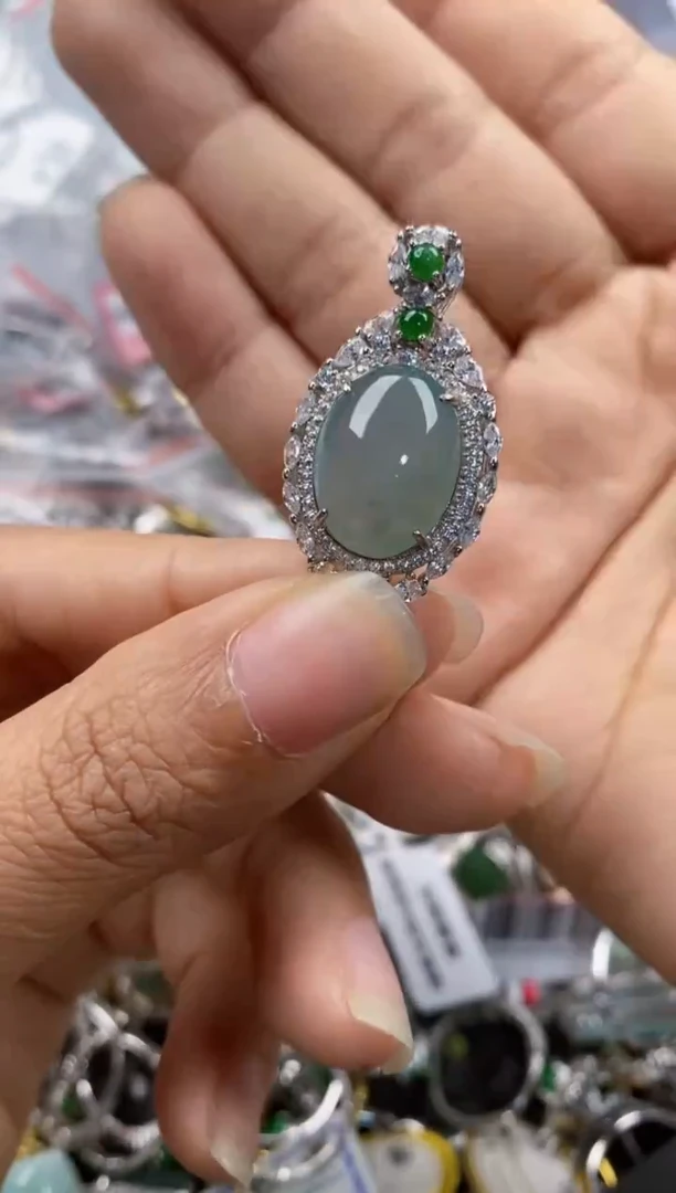 银S925镶嵌戒指翡翠222---2