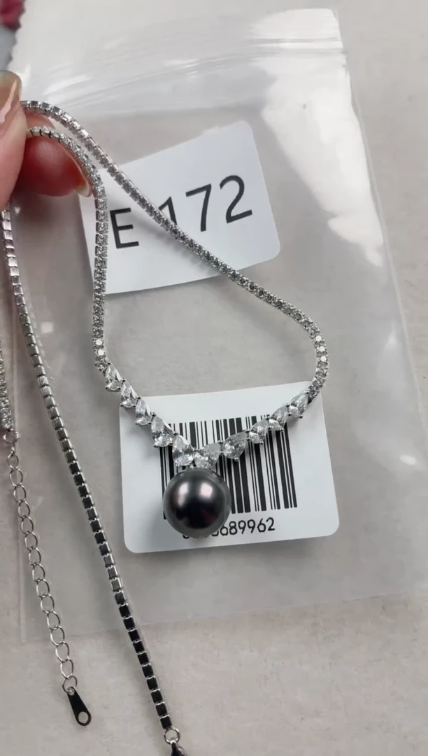 银S925镶嵌套链海水珍珠E172