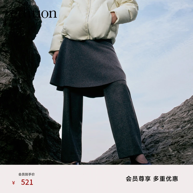 【商场同款】edition羊毛呢直筒阔腿长裤女款休闲西裤#EBB4PAT005