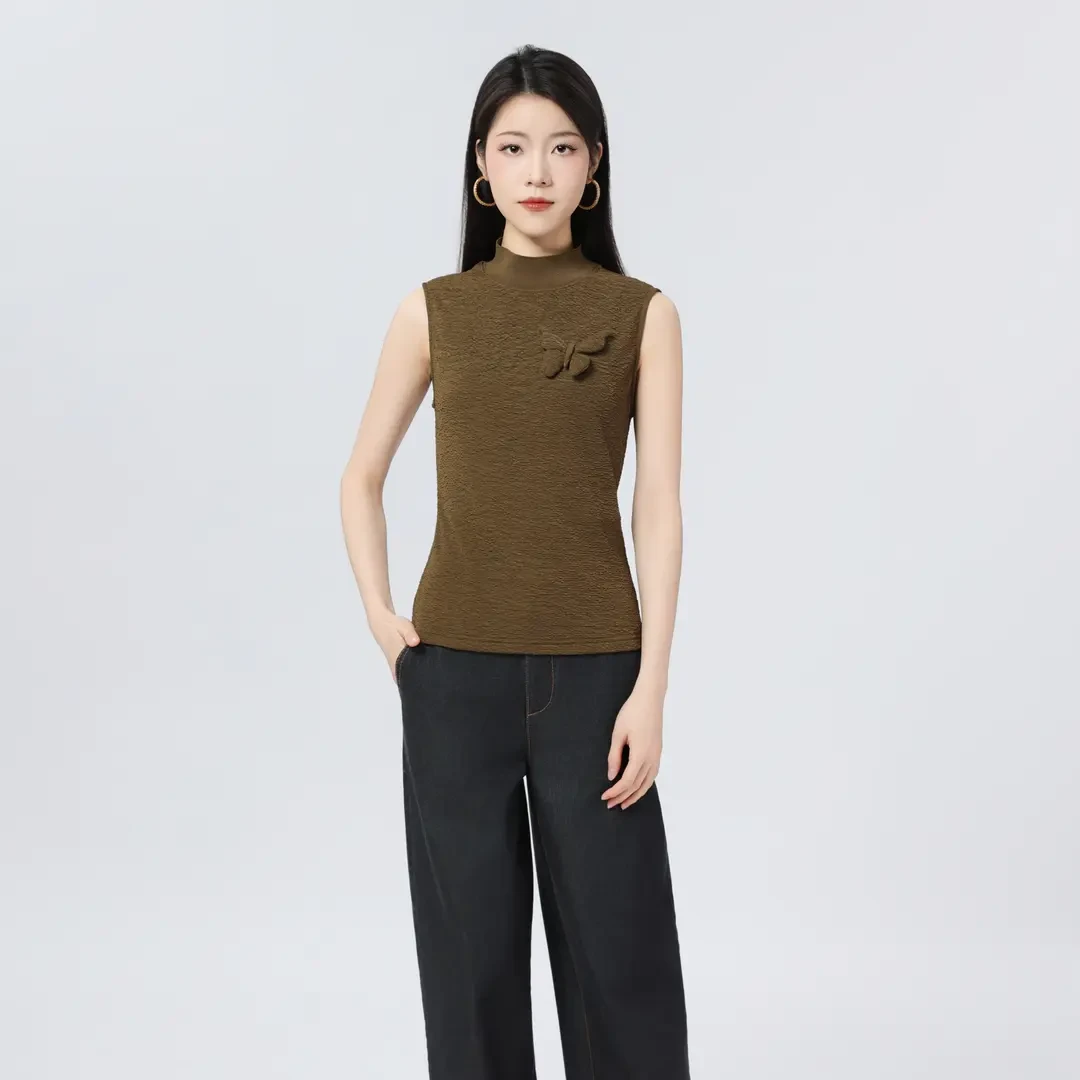 AMASS/阿玛施早春新款肌理感T恤蝴蝶设计气质时髦无袖上衣530033