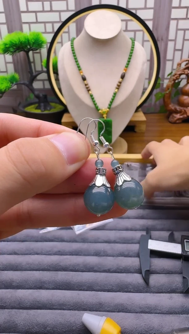 银S925镶嵌翡翠耳饰E187