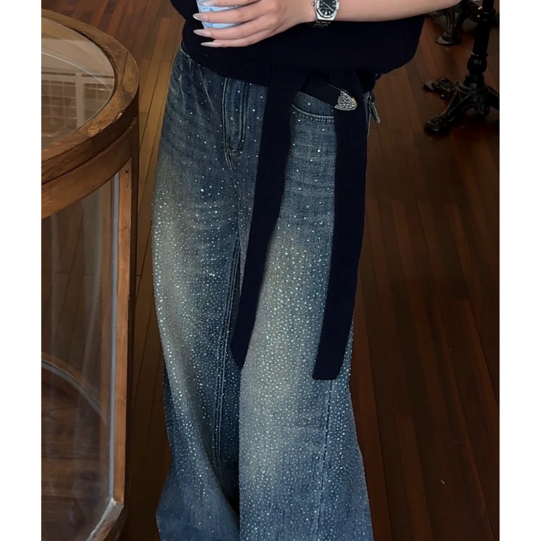 小法【夜宴微光】加厚休闲百搭设计感烫钻牛仔裤010037