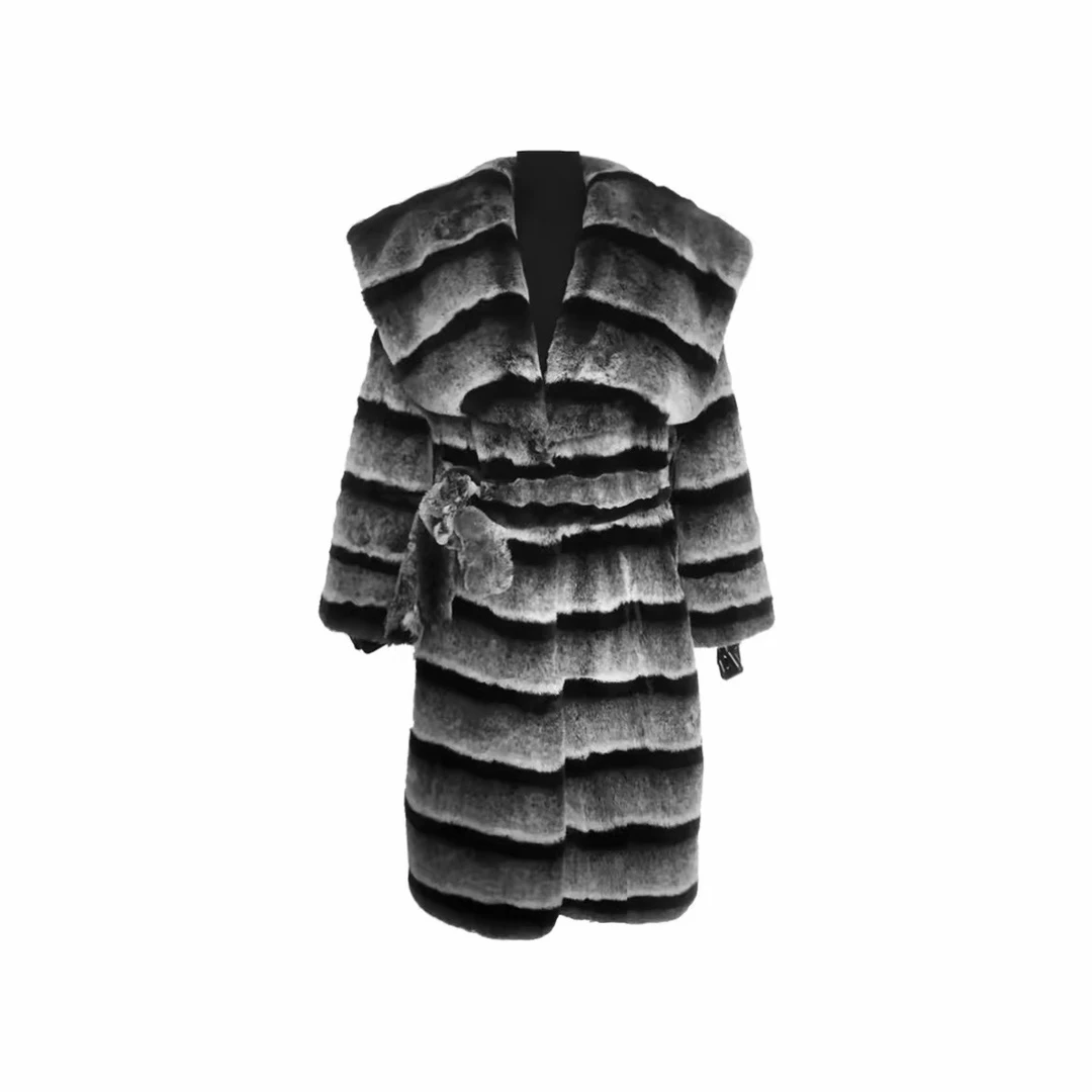 【卡戴珊专属】进口环冬季翻领保毛皮草外套女新款气质条纹撞色大衣