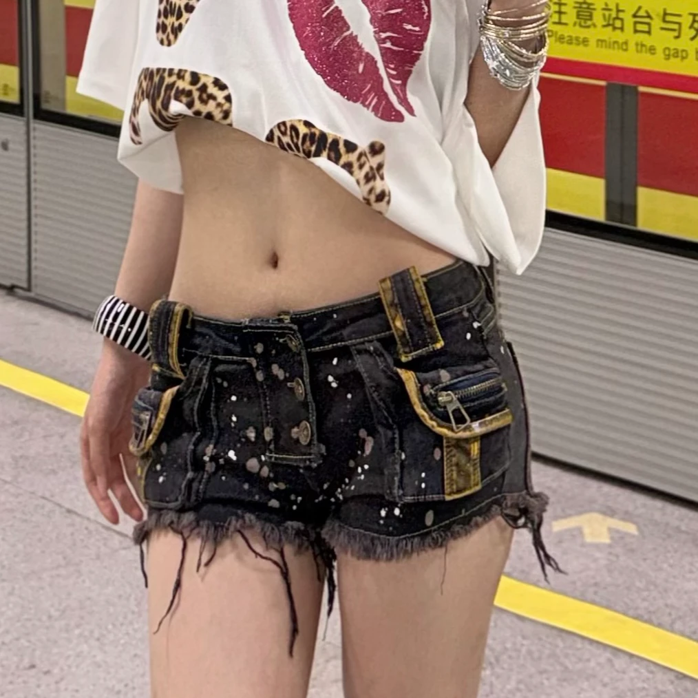 HottieDiary 千禧涉谷辣妹低腰印染Y2K朋克短裤热裤女