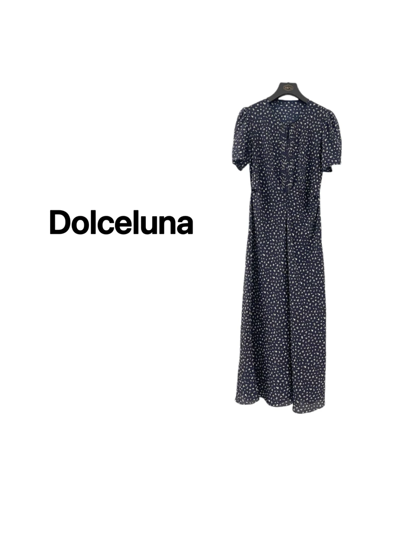 【月姐严选】夏季法式蓝色小碎花100真丝03双绉女装连衣裙-16882