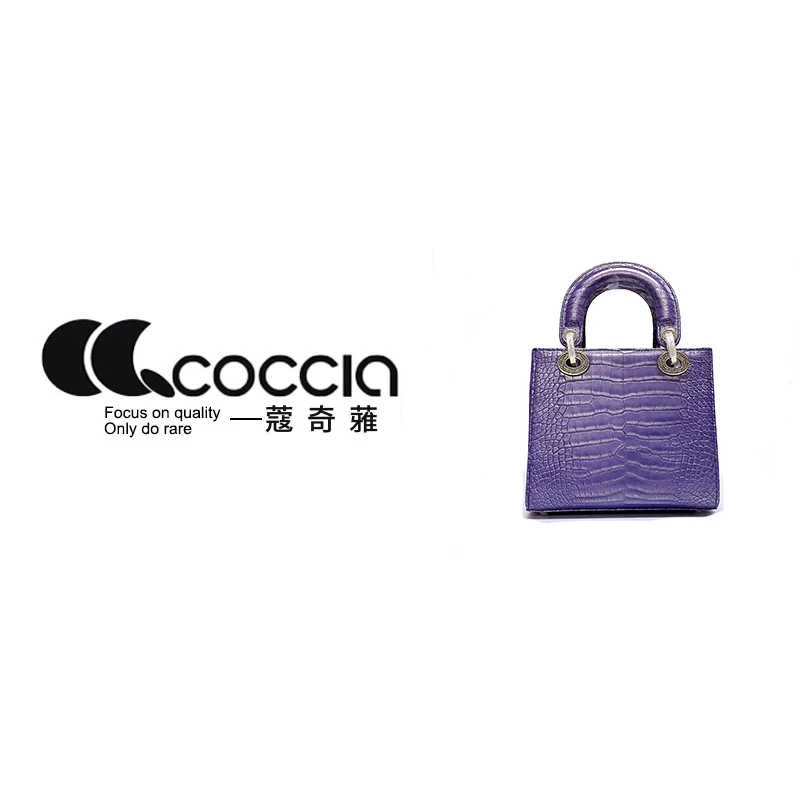 「高定女包」蔻奇蕥COCCIA 鳄鱼皮定制手提包 EE2029 珠光紫 美洲鳄