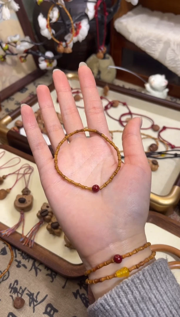 手串桃核【桃缘行】竹节「红色莎莎」桃木桃核辟、挡、驱、护 备注手围