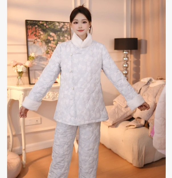 查理夫人【嘉柠】三层夹棉2025睡衣女套装时尚加厚保暖冬季家居服
