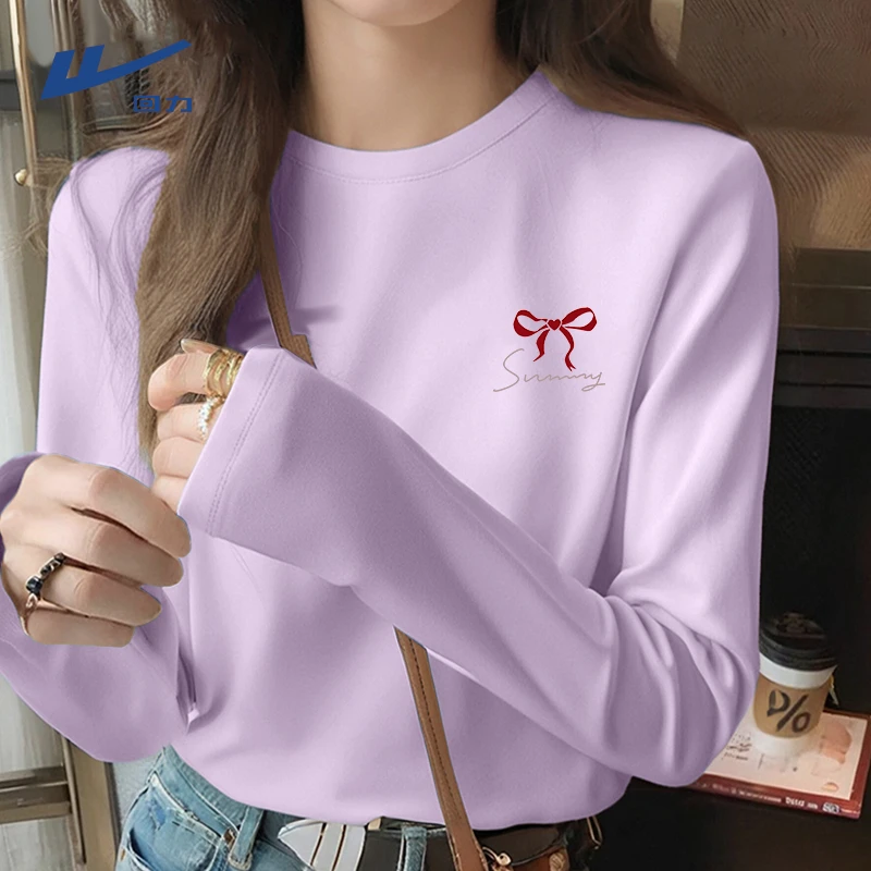 回力纯棉亲肤洋气百搭t恤女款长袖春秋款内搭宽松正肩打底上衣T恤