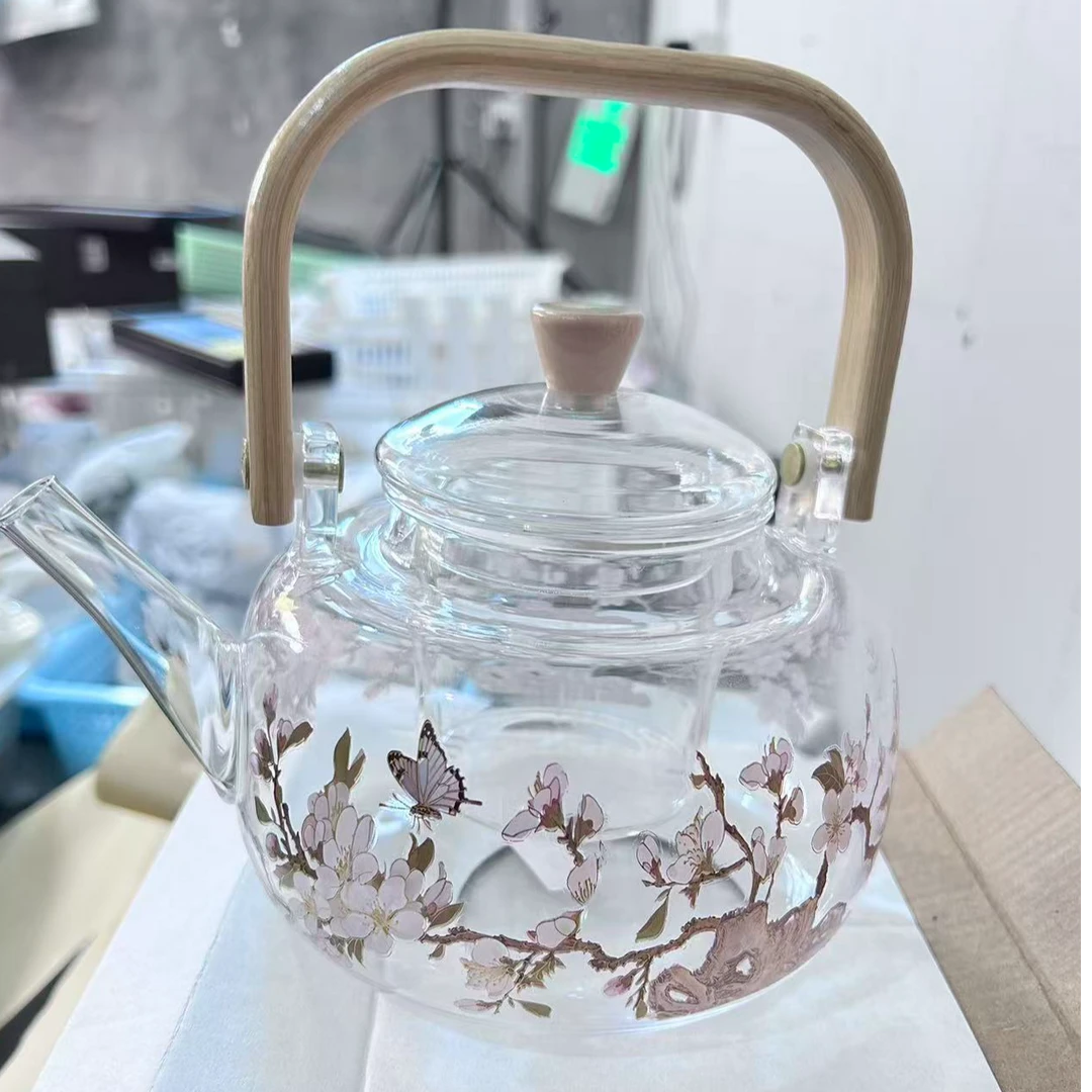 G4191桃夭蝶玻璃提梁壶