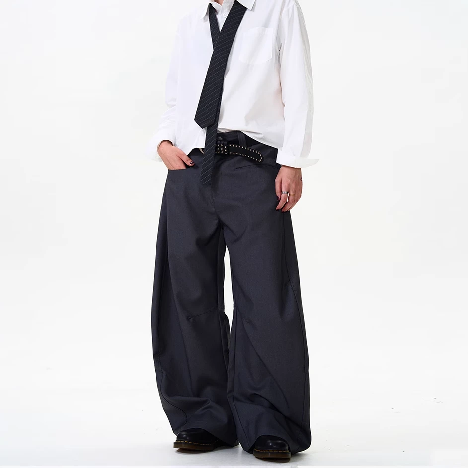 WLIDPINE美式垂坠黑色弯刀西裤高级感男女复古宽松阔腿休闲长裤