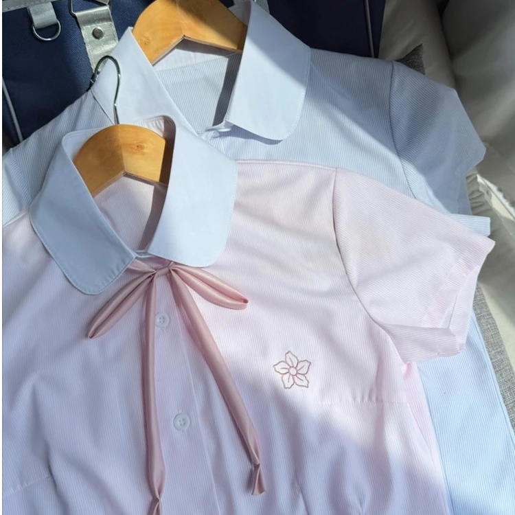 胖头鱼jk制服原创收腰短袖衬衫女秋制服日系校供感衬衣夏季学院风