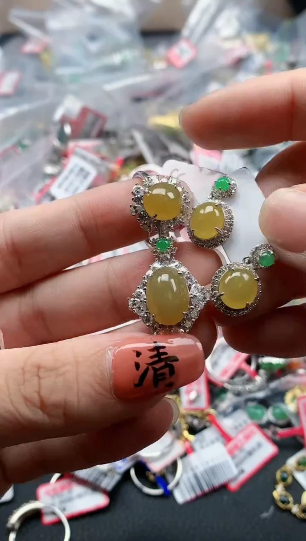 银S925镶嵌戒指翡翠天然A货缅甸翡翠