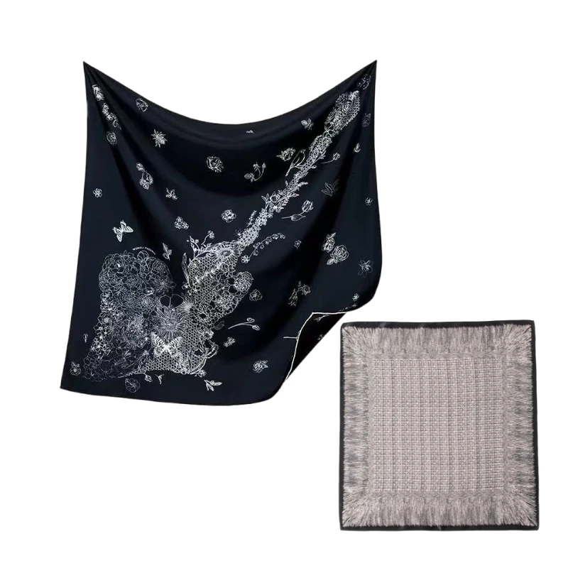 【宁静】70*70高档气质百搭时尚丝巾复古编织方巾女士围巾披肩双面