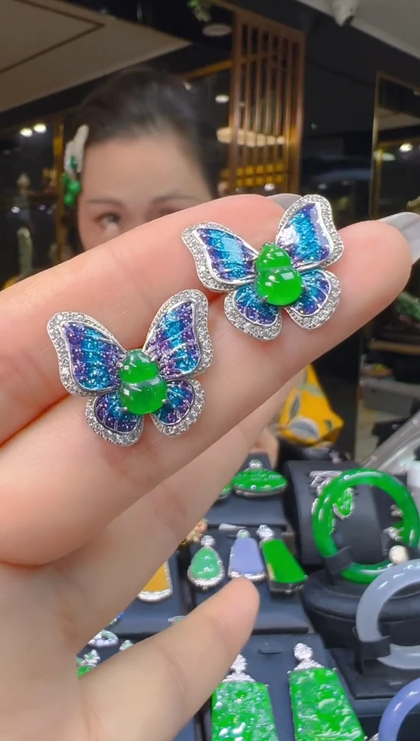 银S925镶嵌翡翠耳饰124(多样性发货发其一)