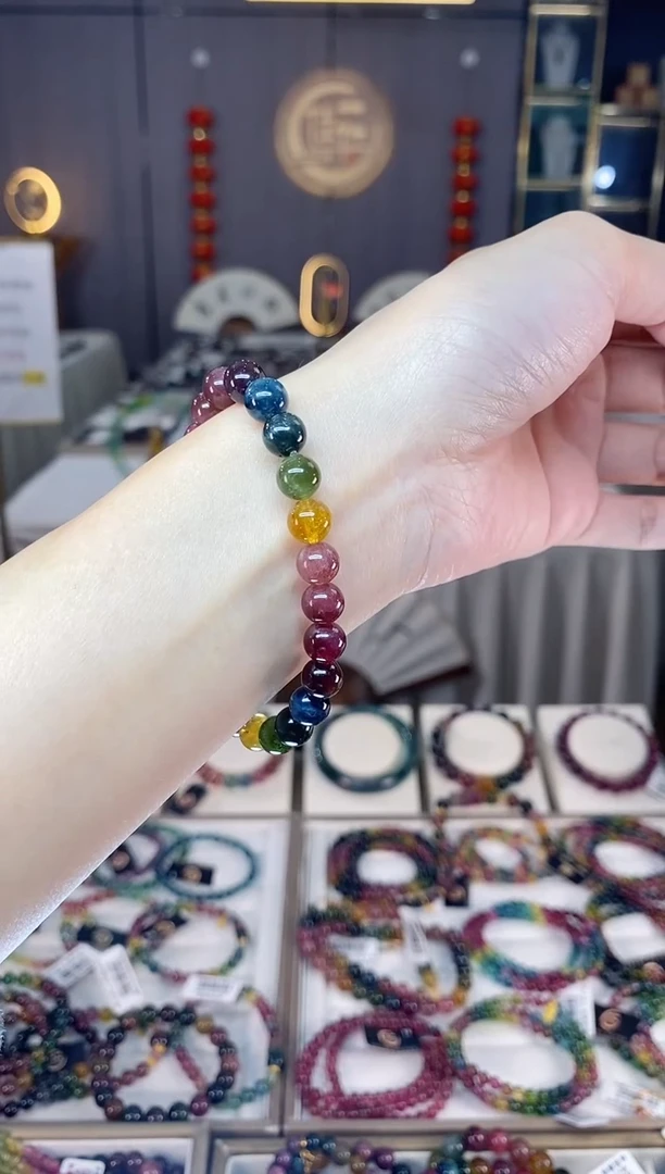 未镶嵌老矿碧玺色标彩虹单圈手串7mm+碧玺dan多样性发货一条