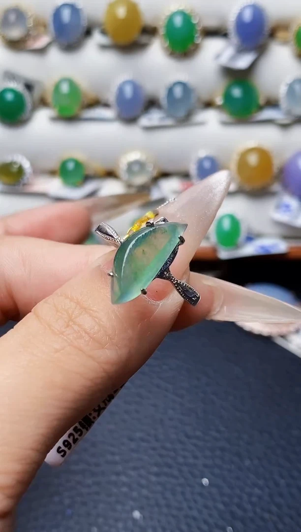 银S925镶嵌戒指翡翠0814