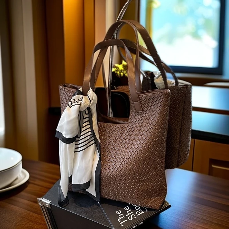 编织单肩包格纹卡位女士简约拉链纯色（新疆包邮）