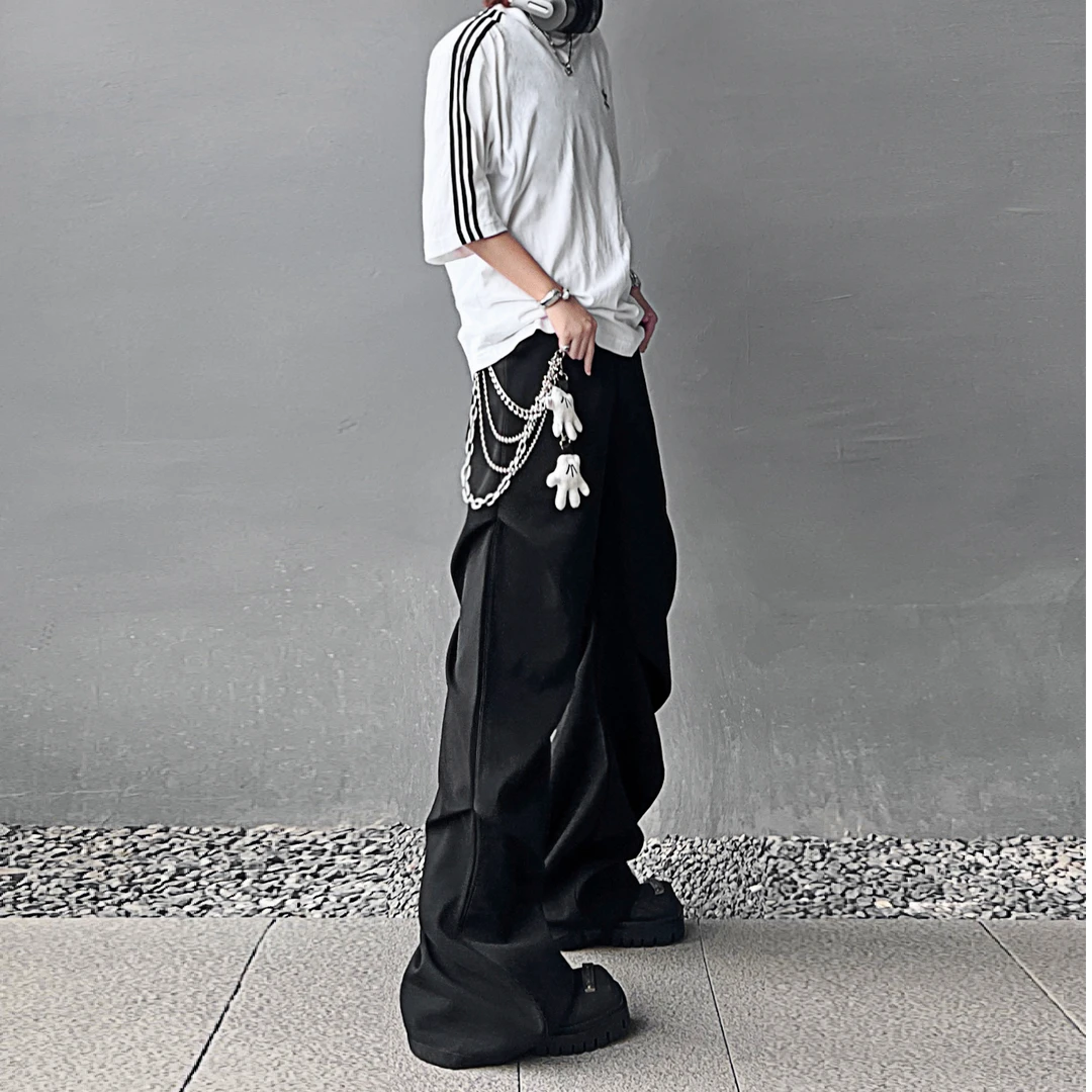 重磅双层复合TR面料设计感褶皱微喇西裤男休闲cleanfit阔腿长裤